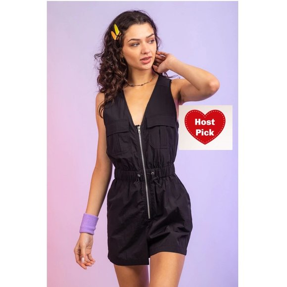 Sleeveless Zip-Up Active Romper with Pockets - Picture 1 of 6